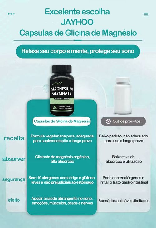 Magnésio Glicinato 400mg | Suplemento Natural para Relaxamento e Bem-Estar | 120 Cápsulas