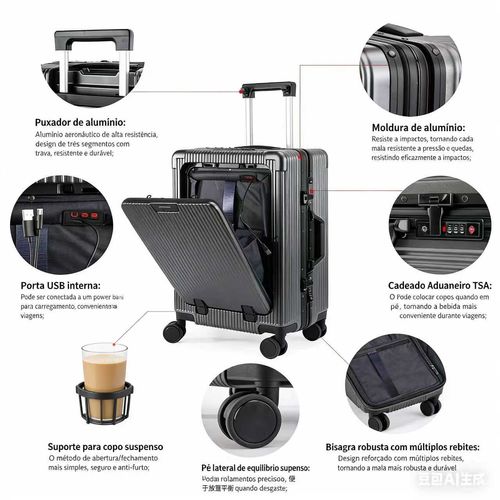 Mala de Viagem Inteligente com Abertura Frontal, Porta USB e Cadeado TSA