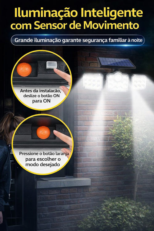 Luz Solar com Sensor de Movimento 138 LEDs | Iluminação Solar para Jardim | Entrega em Luanda COD