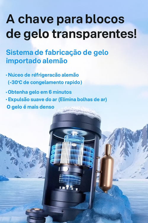 Máquina de Gelo Portátil 12KG/Dia – Gelo em 6 Minutos, Duas Tamanhos, Autolimpeza, Silenciosa e Ideal para Angola