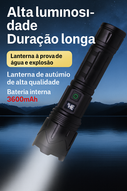 Lanterna Potente 7800m com Super Alcance | Lanterna Recarregável Type-C | LED Ultra Forte para Segurança, Pesca, Caça e Uso Doméstico em Angola | Bateria 3600mAh de Longa Duração | Lanterna à Prova de Chuva e Alta Resistência