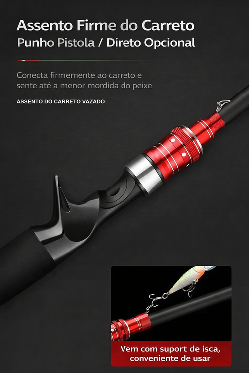 Vara de Pesca em Fibra de Carbono Profissional com Carreto Metálico | Arremesso Longo