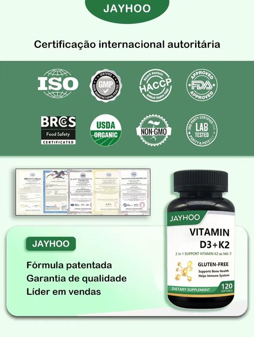 Cápsulas de Vitamina D3 + K2 | Saúde dos Ossos, Imunidade e Coração | Suplemento Natural