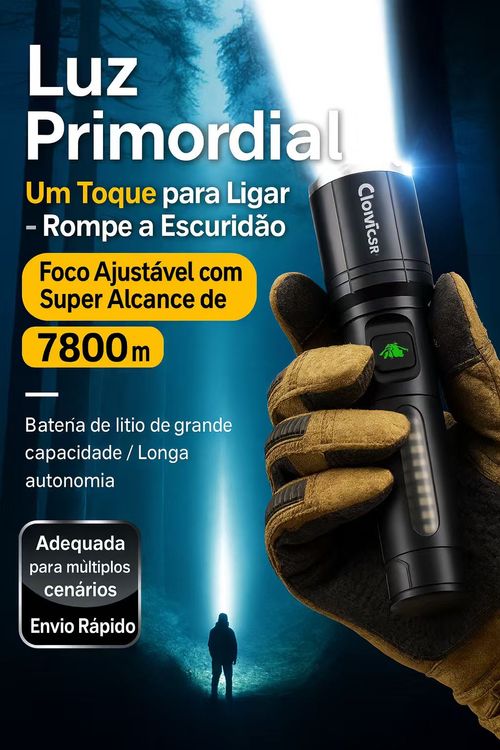 Lanterna Potente 7800m com Super Alcance | Lanterna Recarregável Type-C | LED Ultra Forte para Segurança, Pesca, Caça e Uso Doméstico em Angola | Bateria 3600mAh de Longa Duração | Lanterna à Prova de Chuva e Alta Resistência