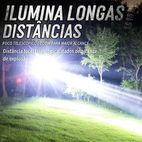 Lanterna Potente 7800m com Super Alcance | Lanterna Recarregável Type-C | LED Ultra Forte para Segurança, Pesca, Caça e Uso Doméstico em Angola | Bateria 3600mAh de Longa Duração | Lanterna à Prova de Chuva e Alta Resistência