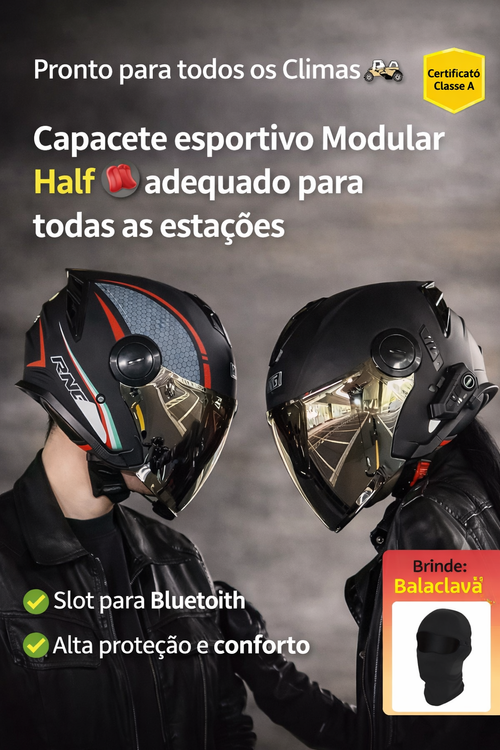 Capacete RNG Modular Luanda | Bluetooth Pre-Instalado, Certificação Classe A, Pagamento na Entrega