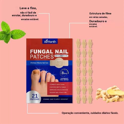 Ximonth Parche de Reparo de Unhas Fungosas🌿 Ingredientes Vegetais Reparo Profundo 8 Horas 21 Parches Uso Dia e Noite