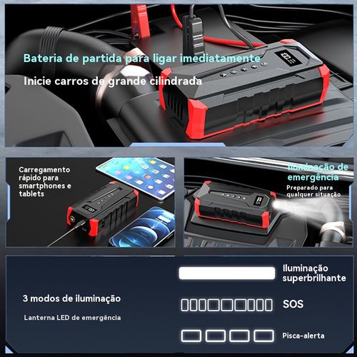 Artefato de Emergência Veicular 12V 🔥: Partida Instantânea + Inflador de Pneu + Bateria Móvel — Must-Have para Carros Angola!