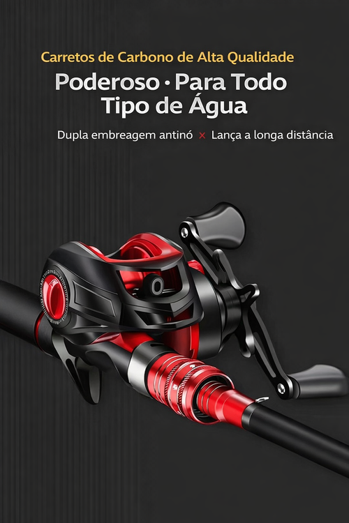 Vara de Pesca em Fibra de Carbono Profissional com Carreto Metálico | Arremesso Longo