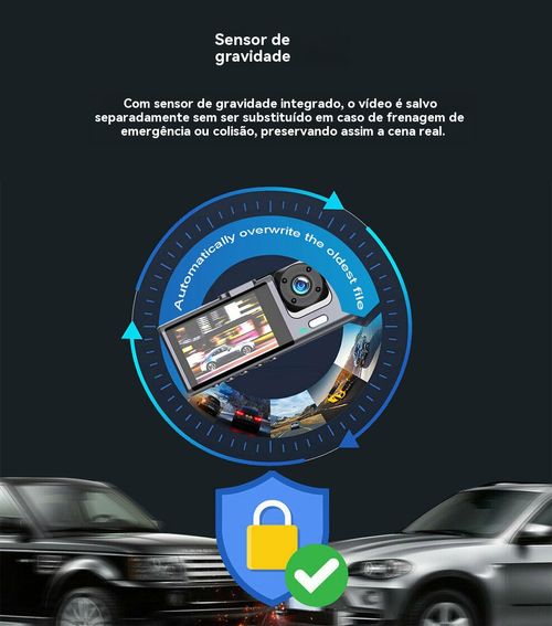 Gravador de Veículo 3 Lentes Full HD 1080P | Visão Noturna + Câmera de Ré - Segurança Angola