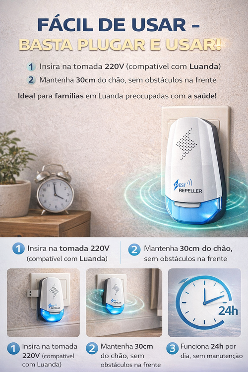 Repelente Ultrassônico Contra Ratos e Insetos | Entrega em Luanda COD