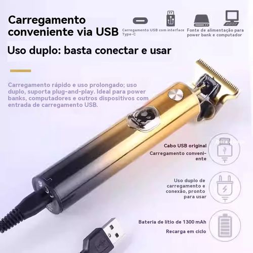Máquina de Cortar Cabelo Profissional 0mm | Aparador Recarregável para Barbeiro e Uso Doméstico | Motor Potente e Lâmina de Precisão