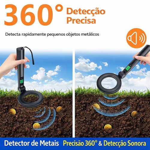 Detector de Metais 360° Alta Sensibilidade | Detector de Ouro Portátil para Caça ao Tesouro
