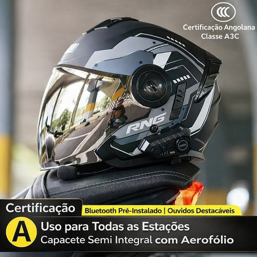 Capacete RNG Modular Luanda | Bluetooth Pre-Instalado, Certificação Classe A, Pagamento na Entrega