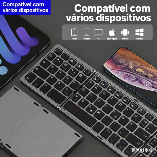 Teclado Bluetooth Dobrável com Touchpad para iOS Android Windows Teclado Sem Fios Multi-dispositivos