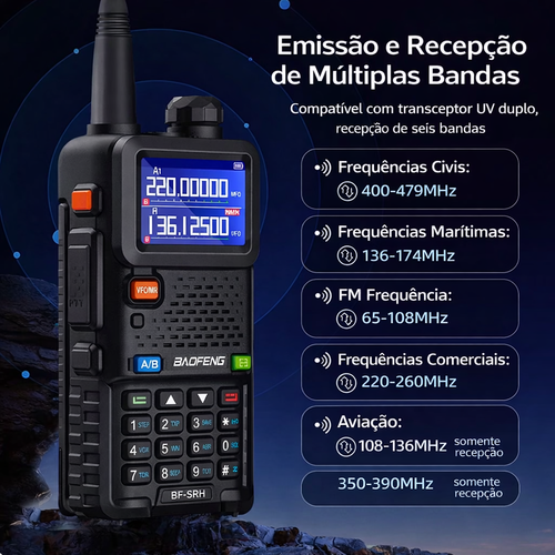 Rádio Comunicador Baofeng UV5RX 5W – Walkie Talkie Profissional de Longa Distância