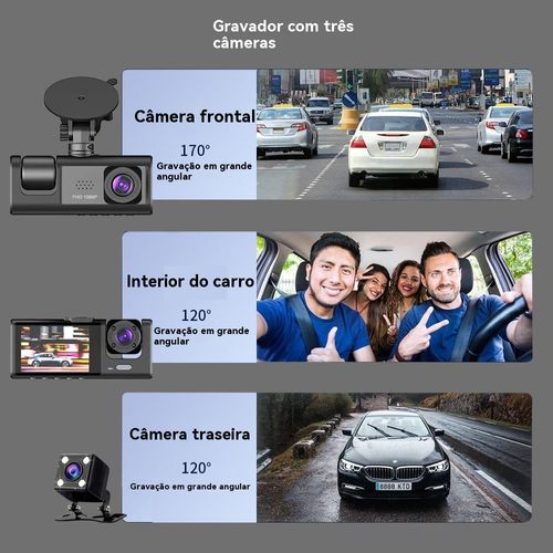 Gravador de Veículo 3 Lentes Full HD 1080P | Visão Noturna + Câmera de Ré - Segurança Angola
