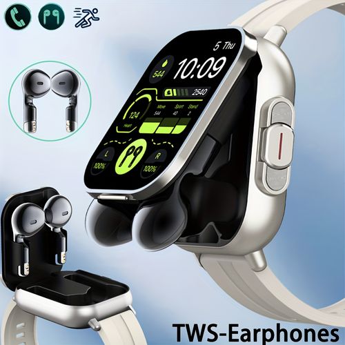 A 2-In-1 Smartwatch with Built-In TWS Earphones, Supporting Wireless Charging, 2.01 High-Definition Display, Multiple Sports Modes, Weather And Calendar Functions, Rechargeable Lithium Battery, Pedometer, Music Control, Wireless, Silicone Strap