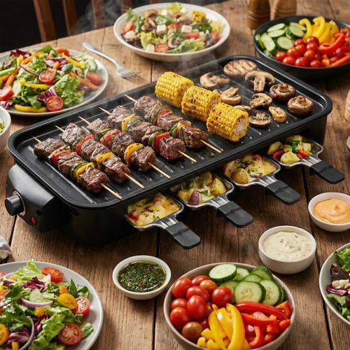 💥HOT！Corded 2-in-1 Electric Indoor Nonstick Grill & Non Stick Griddle - 1800W Smokeless Heat, Adjustable Temperature Control