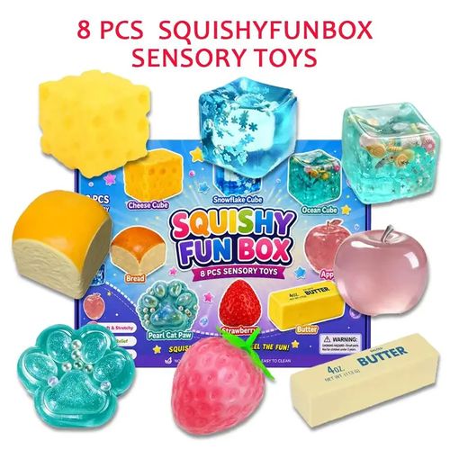 🍓🍞8-Piece Cute Animal Squishy Gift Pack, Malt Sugar Slow-Rebound Fidget, Assorted Sensory Stress Relief Bundle, Perfect Party Favor & Holiday Present