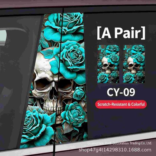 Vibrant Flames Design Self-Adhesive Glossy Decals 2pcs Blue Lion PVC Car Pillar Stickers Vehicle Decoration DecalsUniversal Self-Adhesive Vinyl Wrap Waterproof Car Window B-Pillar Stickers Accessories Car Pillar Decals Car Stickers