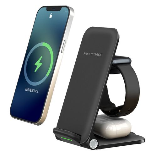 Universal 3-in-1 Wireless Charging Station with Multi-Functional Foldable Phone Holder
