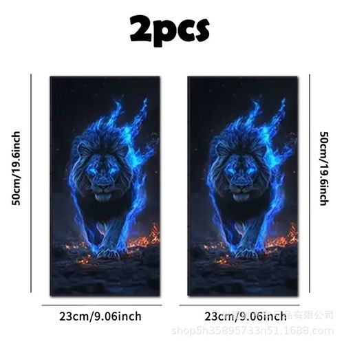 Vibrant Flames Design Self-Adhesive Glossy Decals 2pcs Blue Lion PVC Car Pillar Stickers Vehicle Decoration DecalsUniversal Self-Adhesive Vinyl Wrap Waterproof Car Window B-Pillar Stickers Accessories Car Pillar Decals Car Stickers