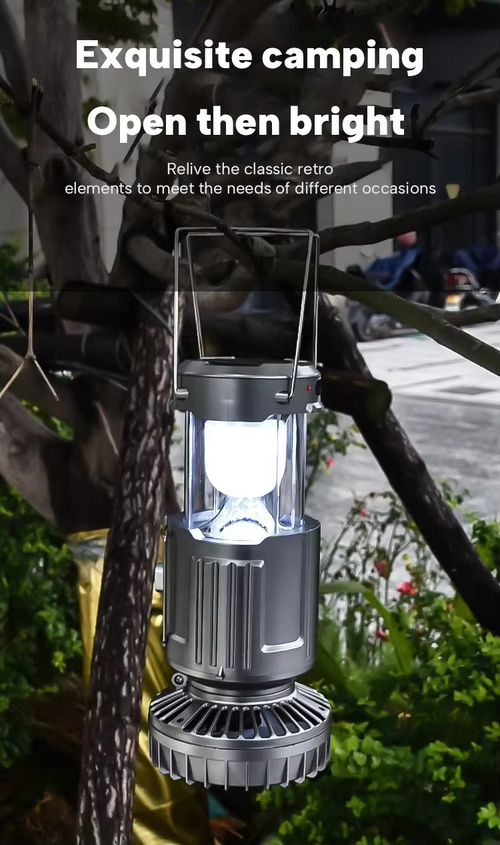 3 in 1 LED Camping Lantern with Fan Emergency & Hiking Use IP65 Rated Lithium-Ion Battery USB Charging Portable