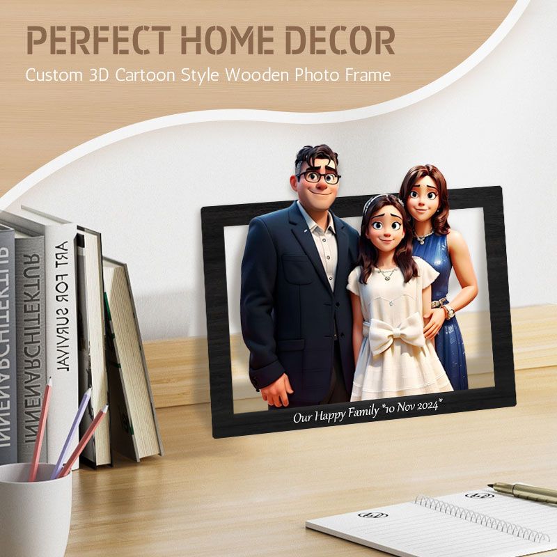 Personalized Cartoon Style 3D Photo - Shape Wooden Sign - Christmas Gift For Couples