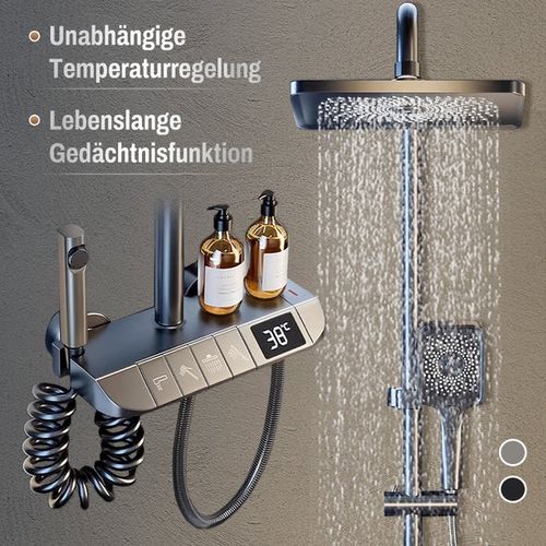 Intelligent pressure-increasing thermostatic shower set with digital display