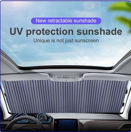 Retractable Car Sunshade, Block UV Rays & Sun Heat Insulation, Alloy Dual Bars Adjustable Car Windshield Sun Shade
