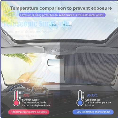 Retractable Car Sunshade, Block UV Rays & Sun Heat Insulation, Alloy Dual Bars Adjustable Car Windshield Sun Shade