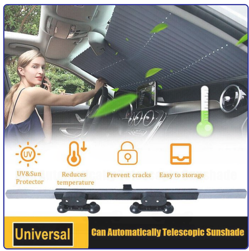 Retractable Car Sunshade, Block UV Rays & Sun Heat Insulation, Alloy Dual Bars Adjustable Car Windshield Sun Shade