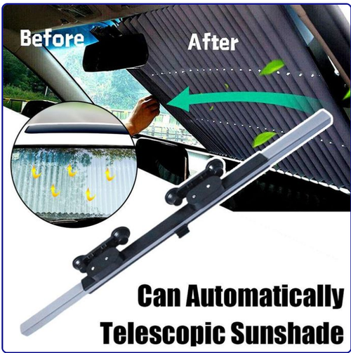 Retractable Car Sunshade, Block UV Rays & Sun Heat Insulation, Alloy Dual Bars Adjustable Car Windshield Sun Shade
