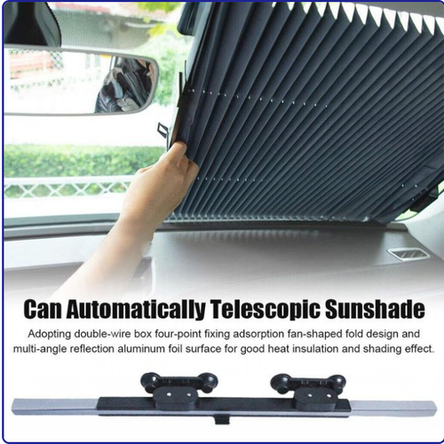 Retractable Car Sunshade, Block UV Rays & Sun Heat Insulation, Alloy Dual Bars Adjustable Car Windshield Sun Shade