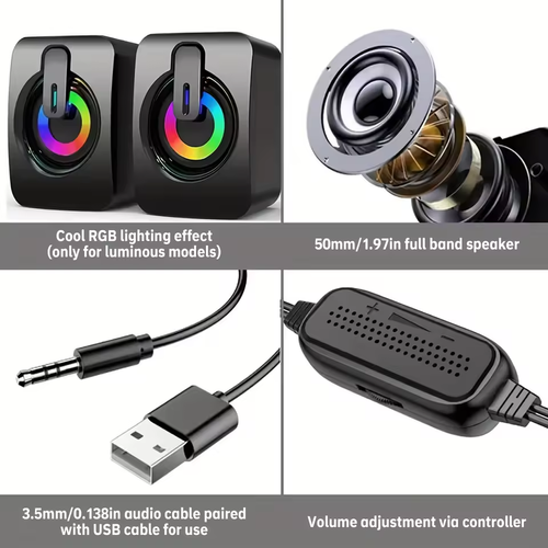 ✨RGB Desktop Speaker💡HiFi Sound with Mic & USB or Bluetooth