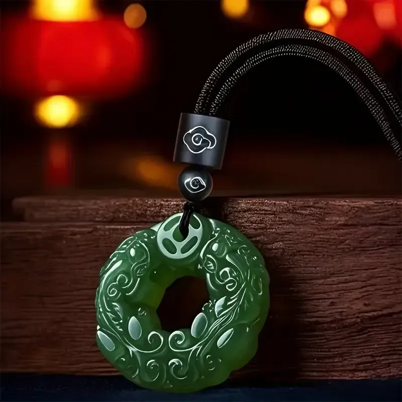 Natural Chinese Chalcedony Hand Carved Jade Pendant Necklace Fashion Lovers Jewelry Carved Agate Black Buckle Pendant