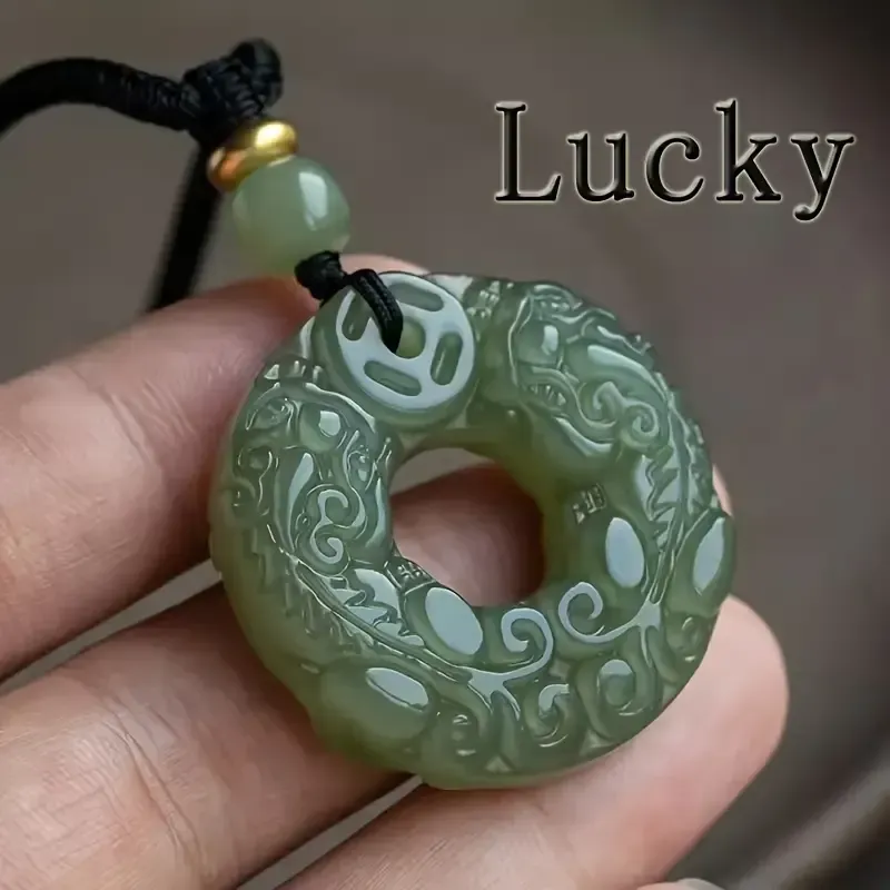 Natural Chinese Chalcedony Hand Carved Jade Pendant Necklace Fashion Lovers Jewelry Carved Agate Black Buckle Pendant