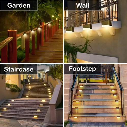 4Pack LED Solar Stair Light Lamp Waterproof Passage Courtyard Guardrail Step Night Light for Outdoor Garden Borders Terrace