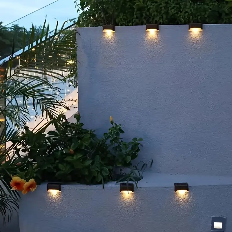 4Pack LED Solar Stair Light Lamp Waterproof Passage Courtyard Guardrail Step Night Light for Outdoor Garden Borders Terrace