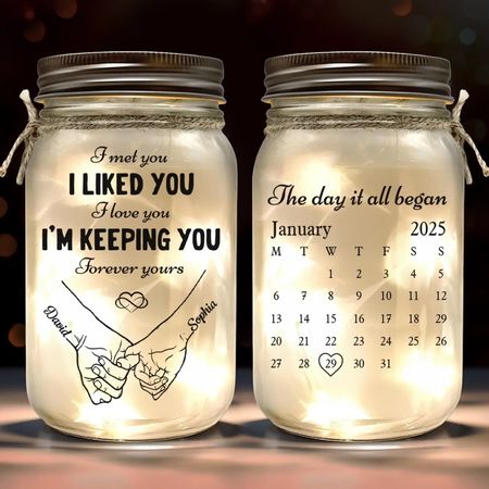 Custom Mason Jar Light - Personalized Anniversary Wedding Gifts For Husband And Wife, Him And Her - Love, Bottled And Glowing