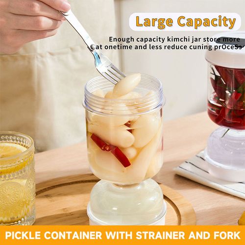 Pickle Container with Strainer and Fork