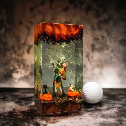 Epoxy Resin Halloween Resin Lamps: Jack-o-Lantern and Sally Skeleton Ball LED Mood Lights – Creative Festive Gifts