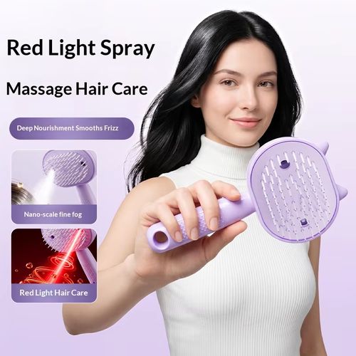 Portable Atomizing Hair Comb Vibration Red Light Electric Cushion Brush with Self Clean Function Head Massage