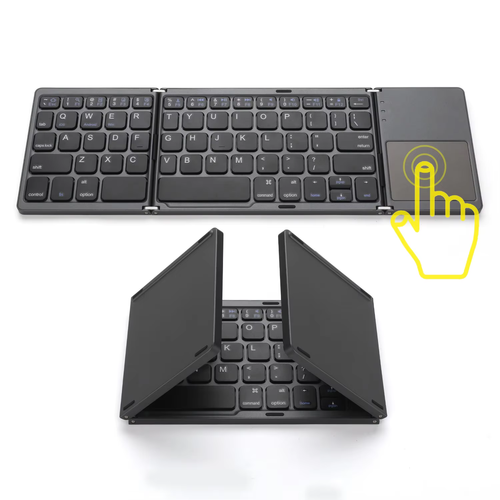 Click to see full view Foldable Bluetooth Keyboard with Touchpad - Portable Wireless Keyboard with Holder, Rechargeable Full Size Ultra Slim Pocket Folding Keyboards for Android Windows iOS Tablet & Laptop Travel Keyboards
