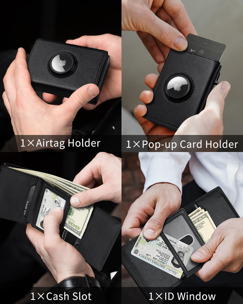 Mens Aluminum Alloy Auto-Pop Card Case Anti-Theft RFID Card Holder with Wallet Tracker Slot