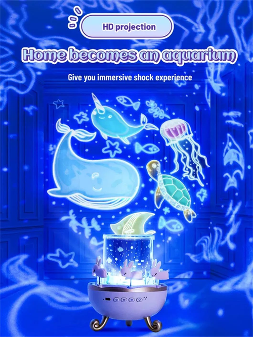 Musical Carousel Night Light with Rotating Bunnies, Star Projector Bunnie Night Light with 6 Projection Theme and 8 Smooth Sound - Pink