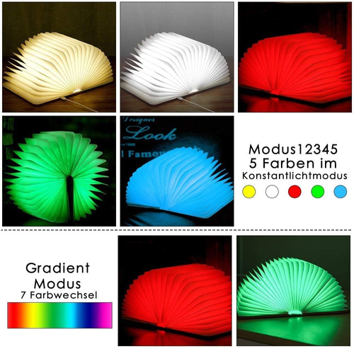Wooden Book Light, Novelty Folding Book Lamp, 5 Colors Folding Night Light, Portable Desk Light USB Rechargeable Wooden Table Lamp Magnetic Design Creative..