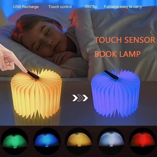 Wooden Book Light, Novelty Folding Book Lamp, 5 Colors Folding Night Light, Portable Desk Light USB Rechargeable Wooden Table Lamp Magnetic Design Creative..