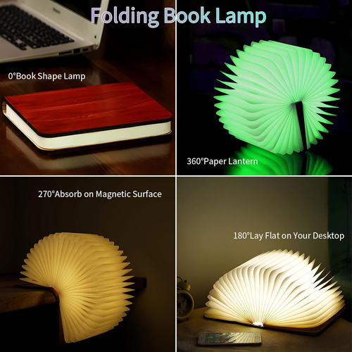 Wooden Book Light, Novelty Folding Book Lamp, 5 Colors Folding Night Light, Portable Desk Light USB Rechargeable Wooden Table Lamp Magnetic Design Creative..